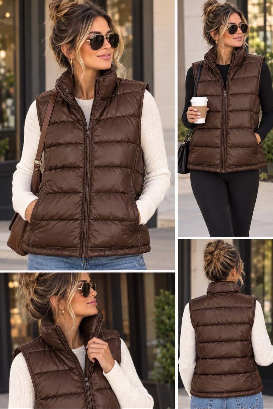 Banana Republic Puffer Vest Size M Brown Quilted Stand Collar
